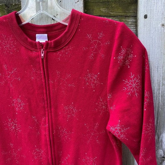 XHILERATION Fleece Onesie Body Suit Red with Snowflakes - Picture 2 of 7